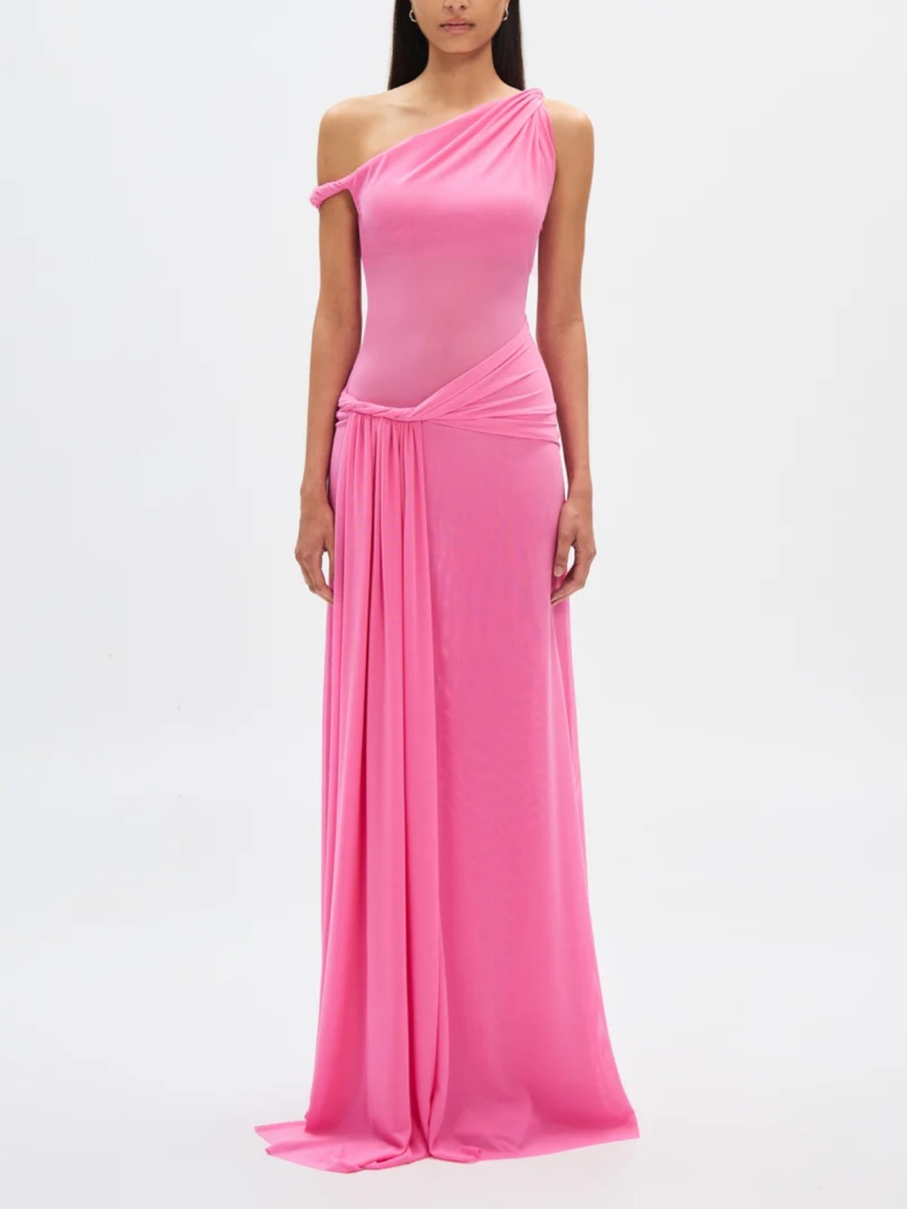 MISHA COLLECTION One-Shoulder Draped Pink Gown (size M)